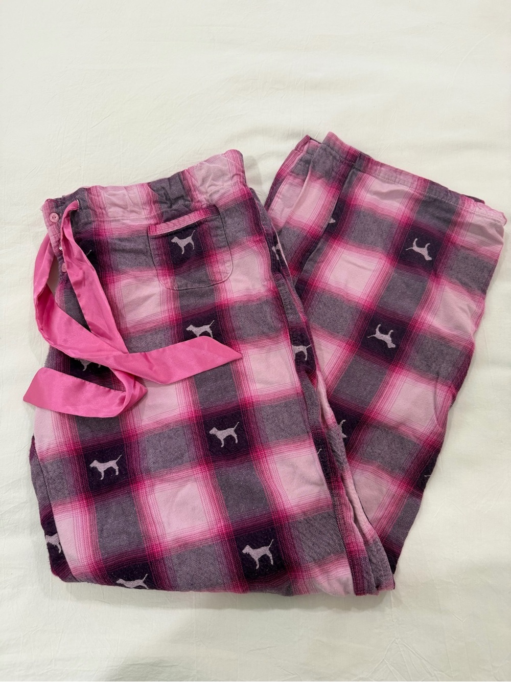 PINK Victoria's Secret Pink Plaid Flannel Pajama Pants with Dog Print